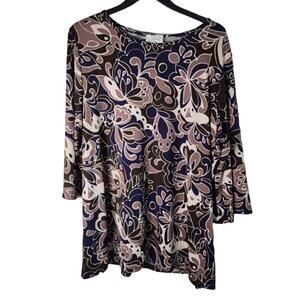 Chelsea Studio Womens Top XL Tunic Multicolor Easy Care 3/4 Sleeves